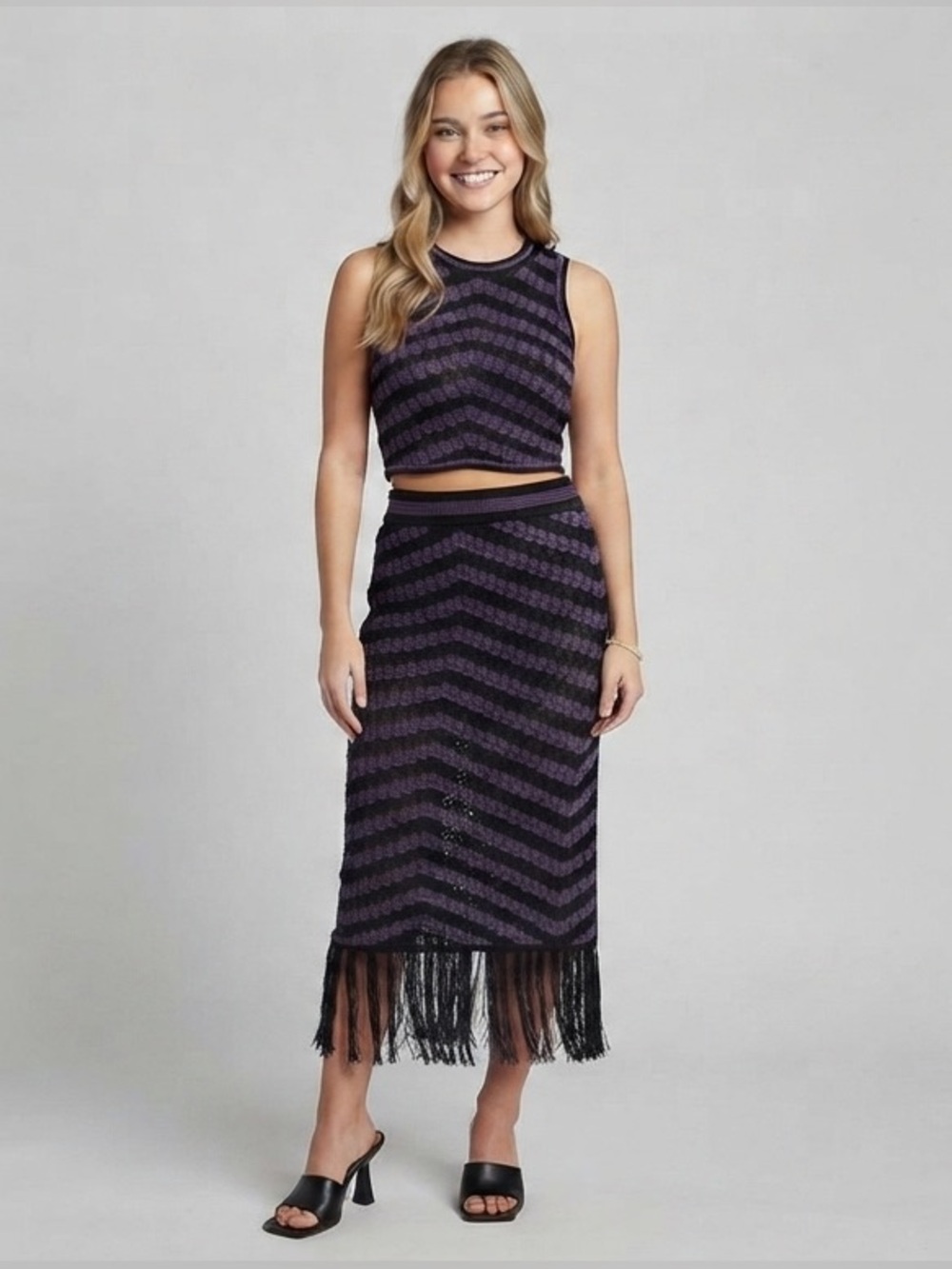 Bold Elements Womens Crew Neck Sleeveless Chevron Pullover Sweater & Skirt Set